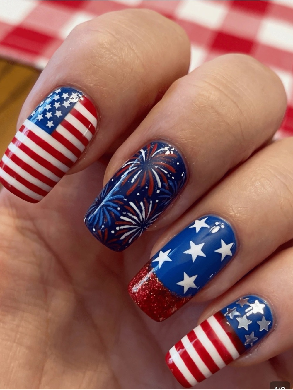 Flag Press On Nails 4th of July Patriot Star Stripe Art Red White Blue fireworks